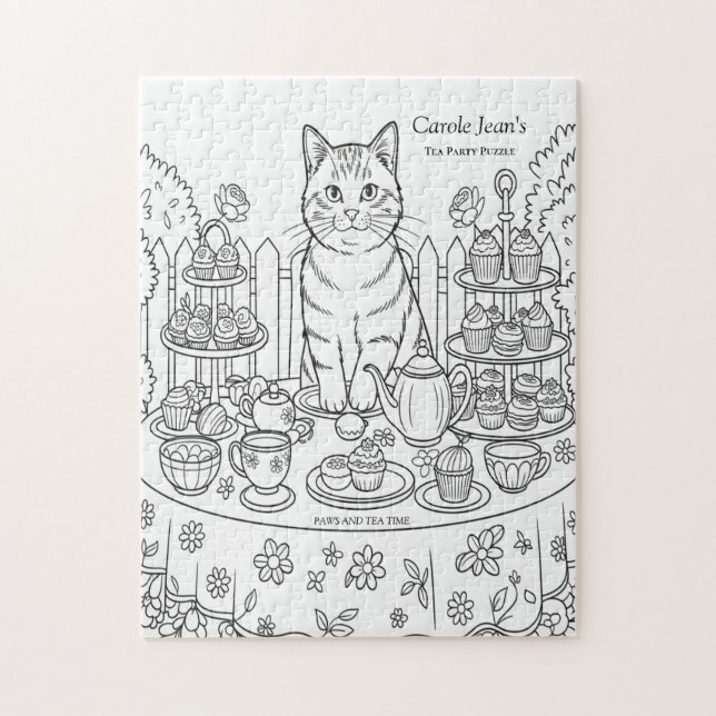 Puzzle Thème de fête de thé pour chat & casse-croûte sucr (Vertical)