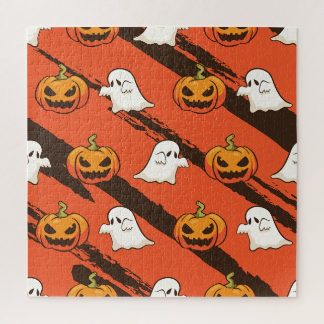 Puzzle Thème d'Halloween citrouille, motif sans couture. (Vertical)