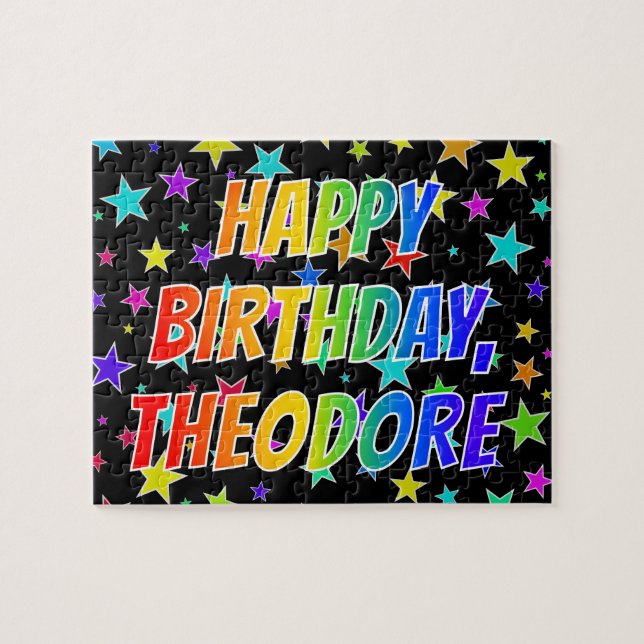 Puzzle "THEODORE" Prénom, Amusant "HEUREUX ANNIVERSAIRE" (Horizontal)