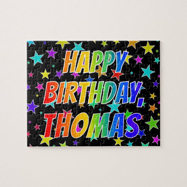 Puzzle "THOMAS" Prénom, Amusant "HEUREUX ANNIVERSAIRE" (Horizontal)