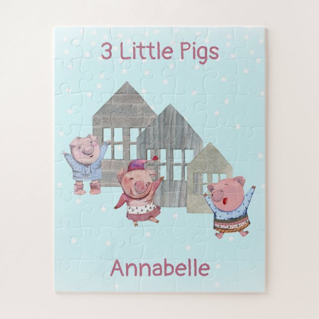 Puzzle Three Little Pigs with their Houses Personalized (Vertical)