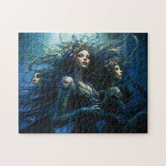 Puzzle Three Sea Nymphs in Mirror Fantasy Painting (Horizontal)