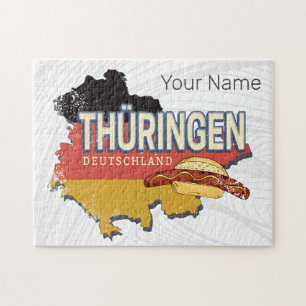 Puzzle Thuringe Allemagne Rétro Carte de l'Etat Fédéral V