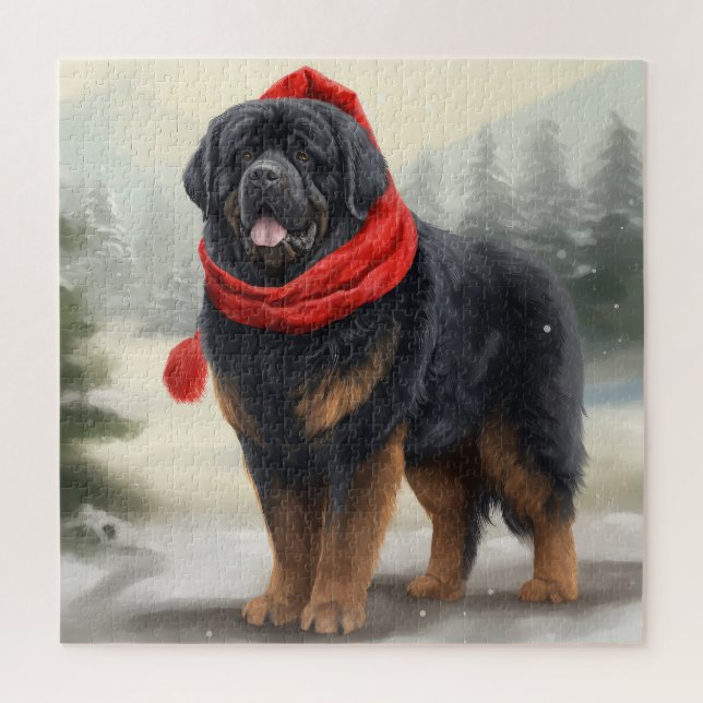 Puzzle Tibetan Mastiff dans la neige Noël  (Vertical)