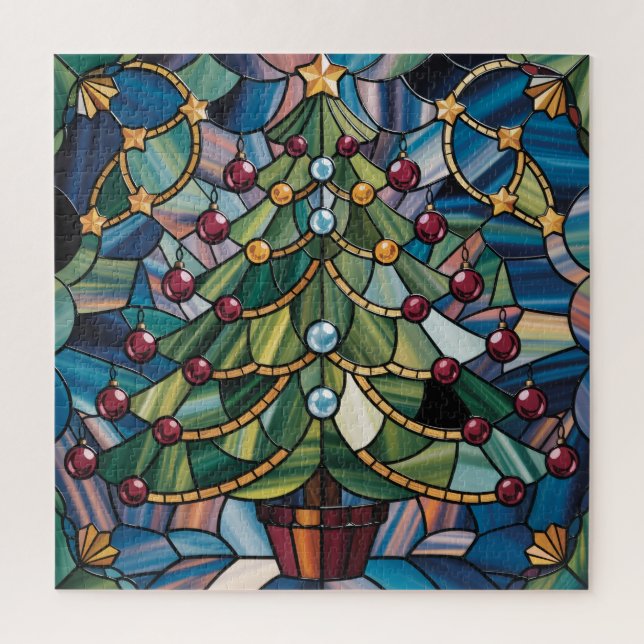 Puzzle Tiffany-Style Stained Glass Christmas Tree (Vertical)