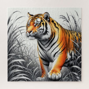 Puzzle Tiger Art Color Partiel noir blanc dessin
