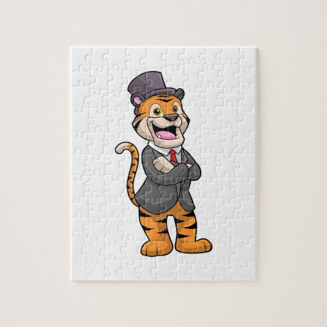 Puzzle Tiger comme chambre avec veste et Casquette (Vertical)