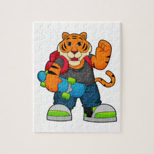Puzzle Tiger comme patineur avec skateboard