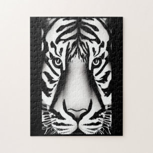 Puzzle Tiger face noir blanc rayures
