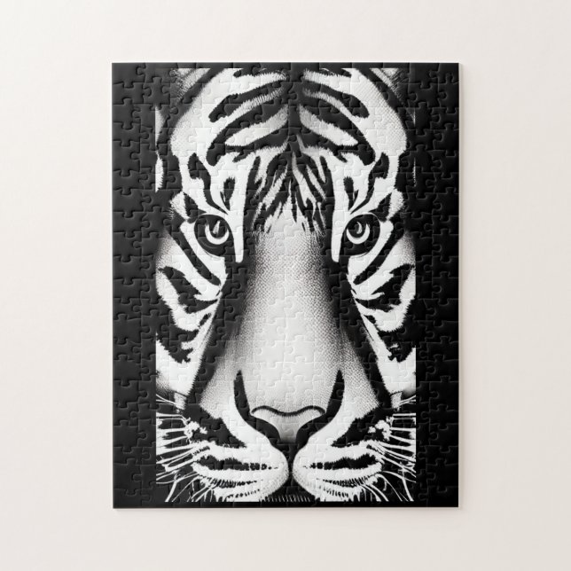 Puzzle Tiger face noir blanc rayures (Vertical)