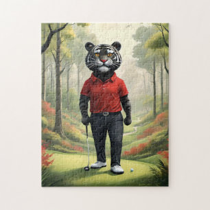 Puzzle Tiger Jouant Au Golf Dans Les Bois,