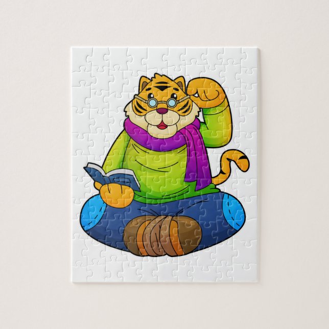 Puzzle Tiger Nerd avec Livre (Vertical)