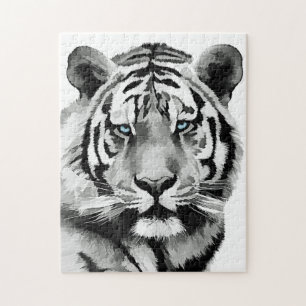 Puzzle Tiger Noir et Blanc Bleu yeux