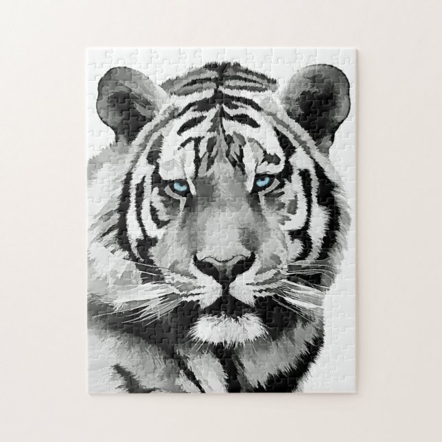 Puzzle Tiger Noir et Blanc Bleu yeux (Vertical)