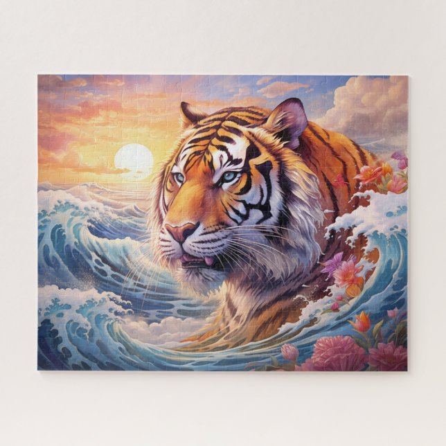 Puzzle Tiger Ocean Waves Surreal Imaginaire Art (Horizontal)