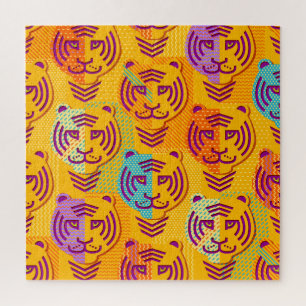 Puzzle Tiger pattern on dark yellow background