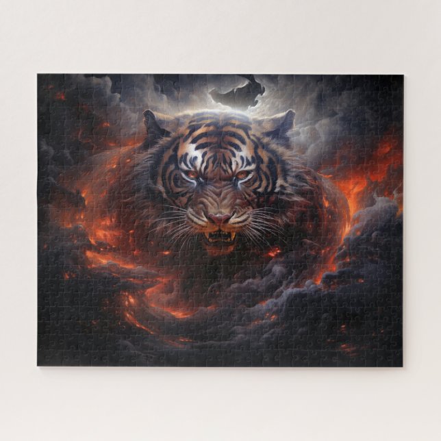 Puzzle Tiger Tempête de feu Surreal Imaginaire Art (Horizontal)