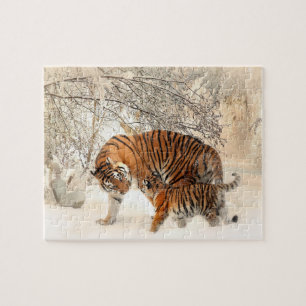 Puzzle Tiger with cub in the Snow