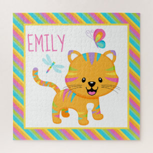 Puzzle Tigre arc-en-ciel et motif rayures colorées pour e