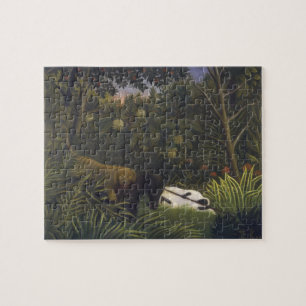 Puzzle Tigre attaquant un cheval et un homme de couleur