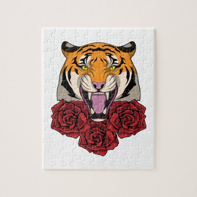 Puzzle Tigre avec Rose (Vertical)