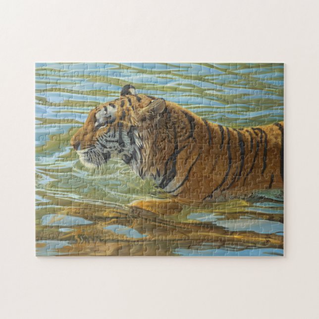 Puzzle Tigre Baignade Grosse Chat Peinture Acrylique (Horizontal)