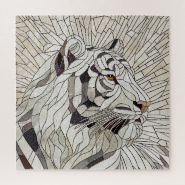 Puzzle Tigre blanc - Art numérique en mosaïque de verre t (Vertical)