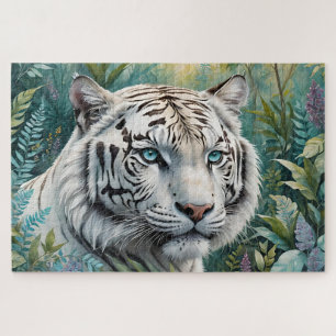 Puzzle Tigre blanc dans une jungle bleue verte