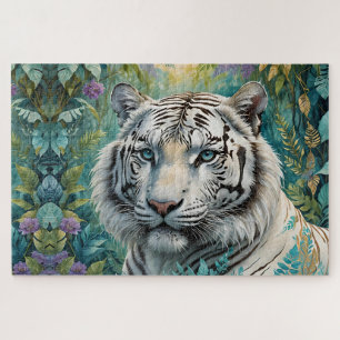 Puzzle Tigre blanc dans une jungle bleue verte