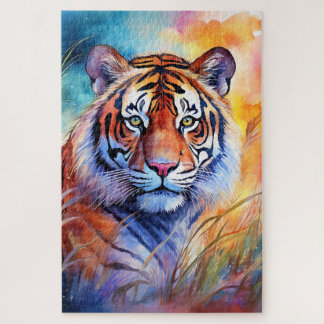 Puzzle Tigre dans l'Herbe en Aquarelle