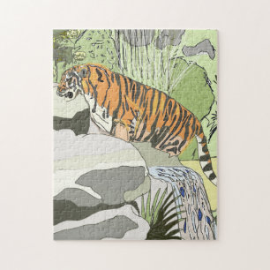 Puzzle Tigre de la jungle dans une cascade