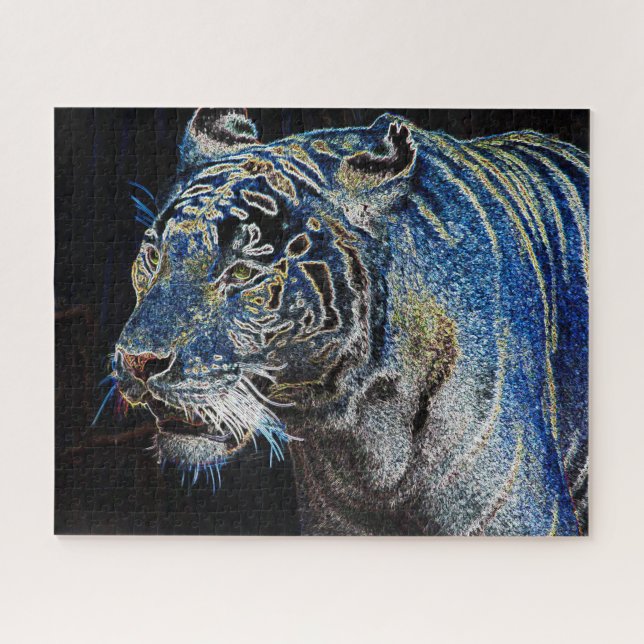 Puzzle Tigre Électrisant Dans La Nuit (Horizontal)