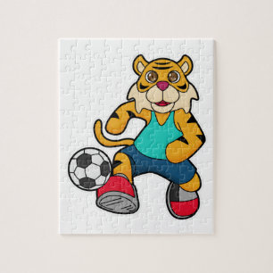 Puzzle Tigre en joueur de football avec balle de football