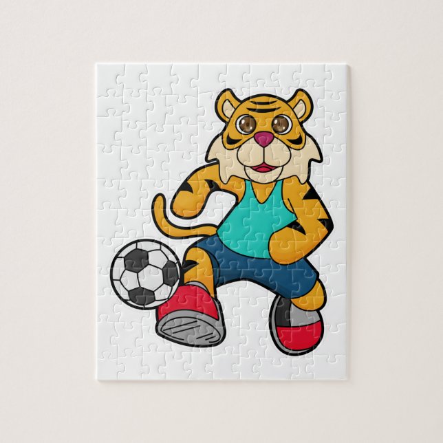 Puzzle Tigre en joueur de football avec balle de football (Vertical)