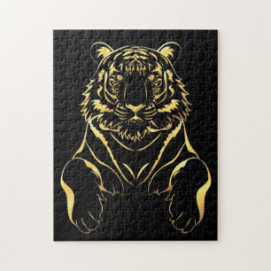 Puzzle Tigre noir à rayures dorées