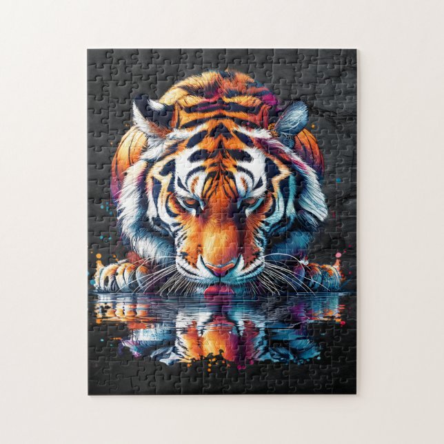 Puzzle Tigre regardant son reflet dans l'eau (Vertical)
