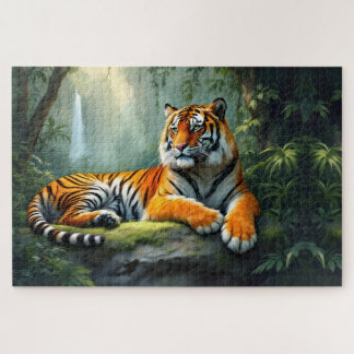 Puzzle Tigre se prélassant dans la jungle avec cascade
