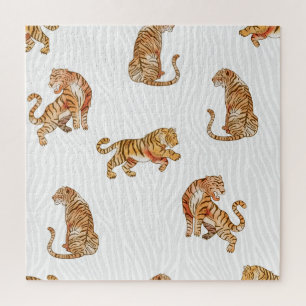 Puzzle Tigres sauvages : Motif d'animaux d'aquarelle.
