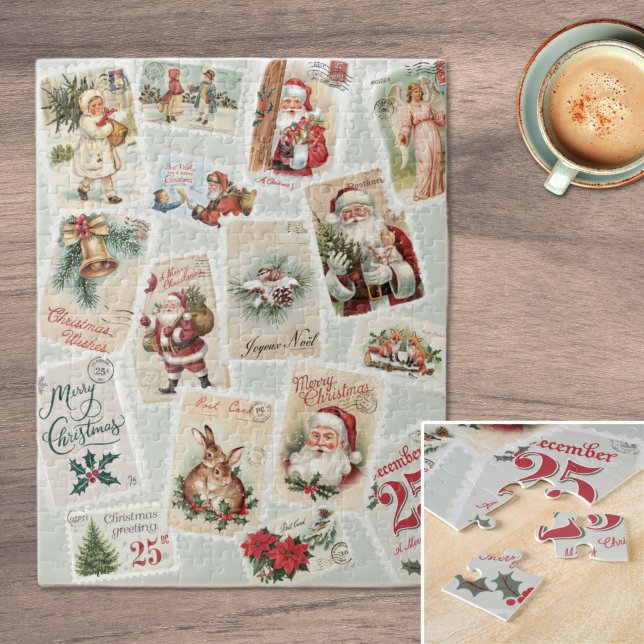 Puzzle Timbres Vintage Noël Postage (Vintage Christmas Postage Stamps Jigsaw Puzzle)