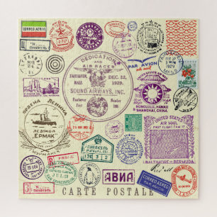 Puzzle timbres vintages, ensemble de documents décoratifs