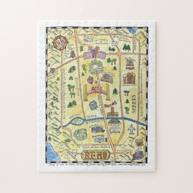 Puzzle tiré par la main de carte de Reno (Vertical)