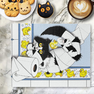 Puzzle Toilette de chat Papier bleu Jaune