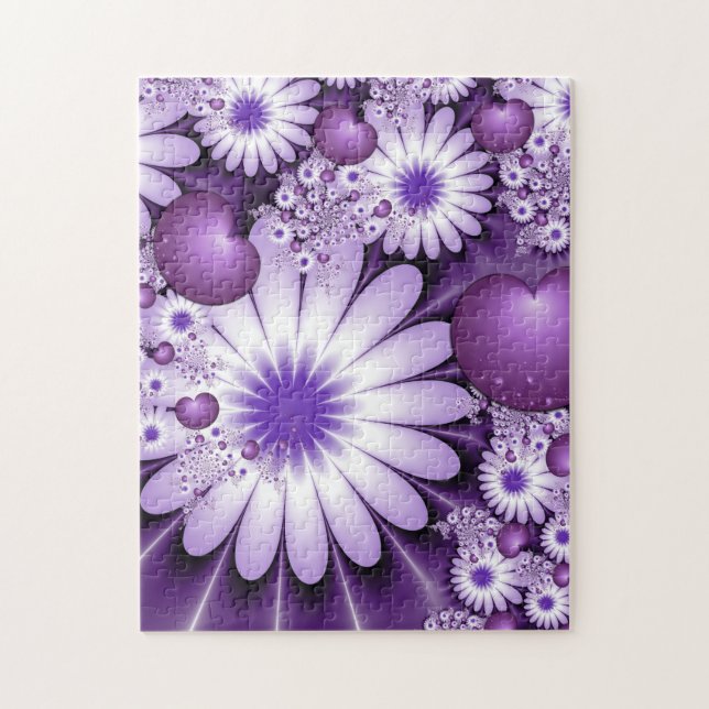 Puzzle Tomber dans l'amour Fleurs Abstraites et Coeurs Fr (Vertical)