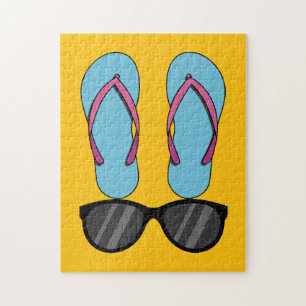 Puzzle Tongs bleus de plage et lunettes de soleil noires