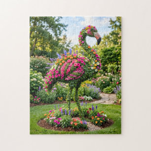 Puzzle Topiaire de flamant rose dans un jardin de fleurs