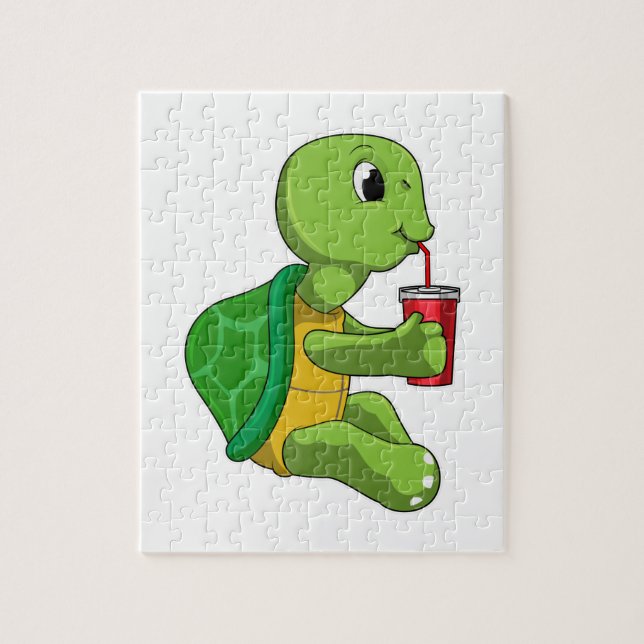 Puzzle Tortue avec tasse à boire avec paille (Vertical)