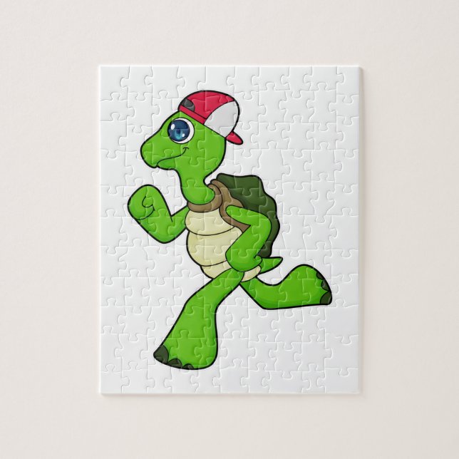 Puzzle Tortue comme coureur avec Casquette (Vertical)