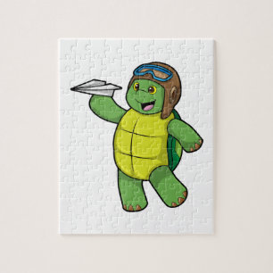 Puzzle Tortue comme pilote avec avion en papier
