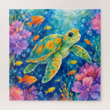 Tortue de mer aquarelle colorée