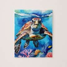 Tortue de mer aquarelle océan tropical